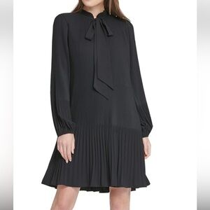 DKNY Black Pleated Tie-Neck Dress, Size 8